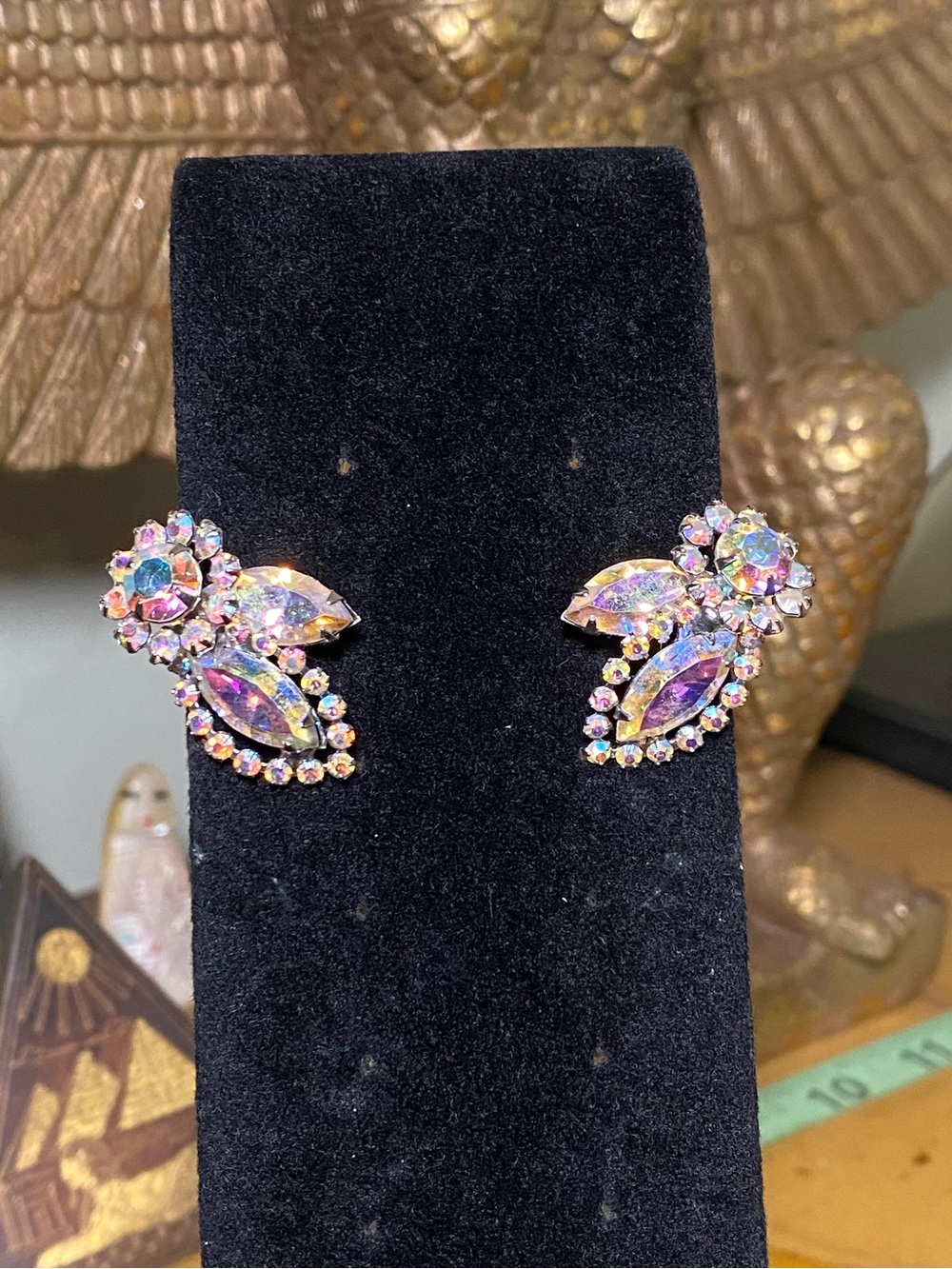 Vintage Weiss Aurora Crystal Cluster Earrings - Iridescent Pink